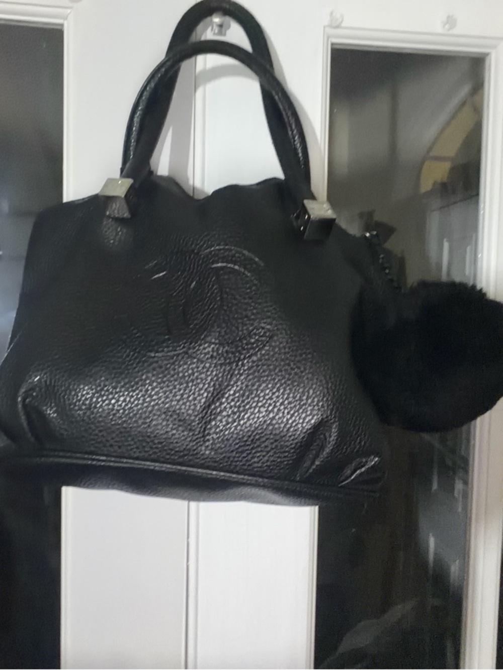 CC Black Pebbled Leather Tote with Double Handles - Picture 3 of 14